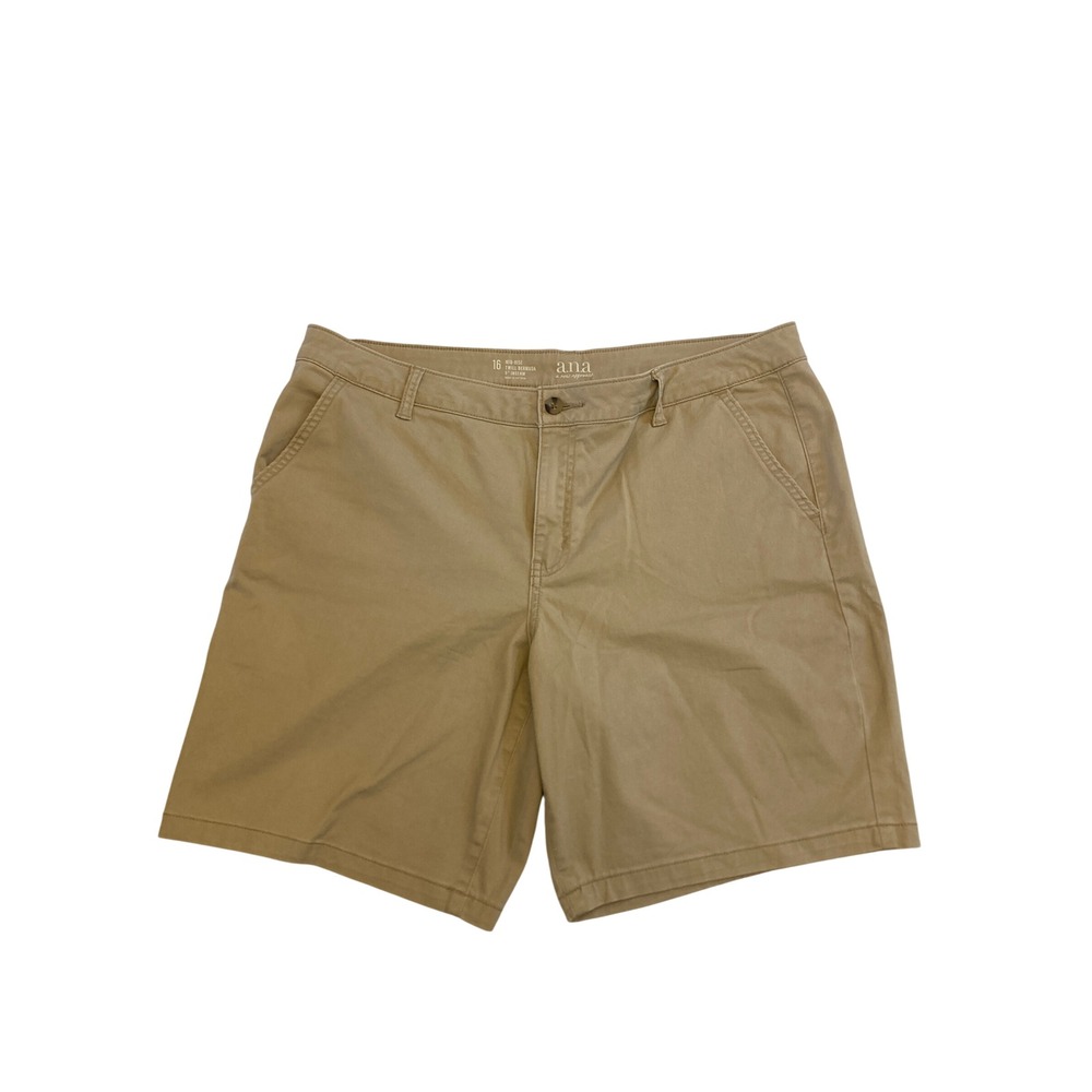 ANA  Women's Khaki Tan Mid-Rise Twill Bermuda Shorts Size 16 9" Inseam VGUC